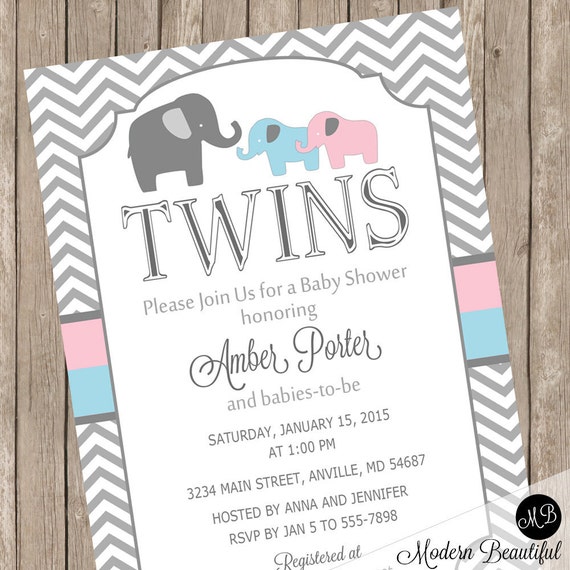 Twin Baby Shower Invitations Elephants 9