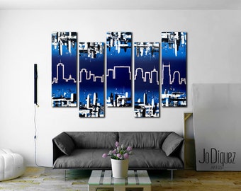 Nashville Wall Art original paris skyline painting. 5 piece canvas art. Nashville Wall Art original paris skyline painting. 5 piece canvas art.