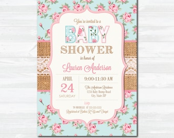 shabby chic invites | etsy shabby chic invites | etsy, Baby shower invitations