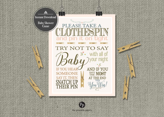 Printable Clothespin Baby Shower Game Floral