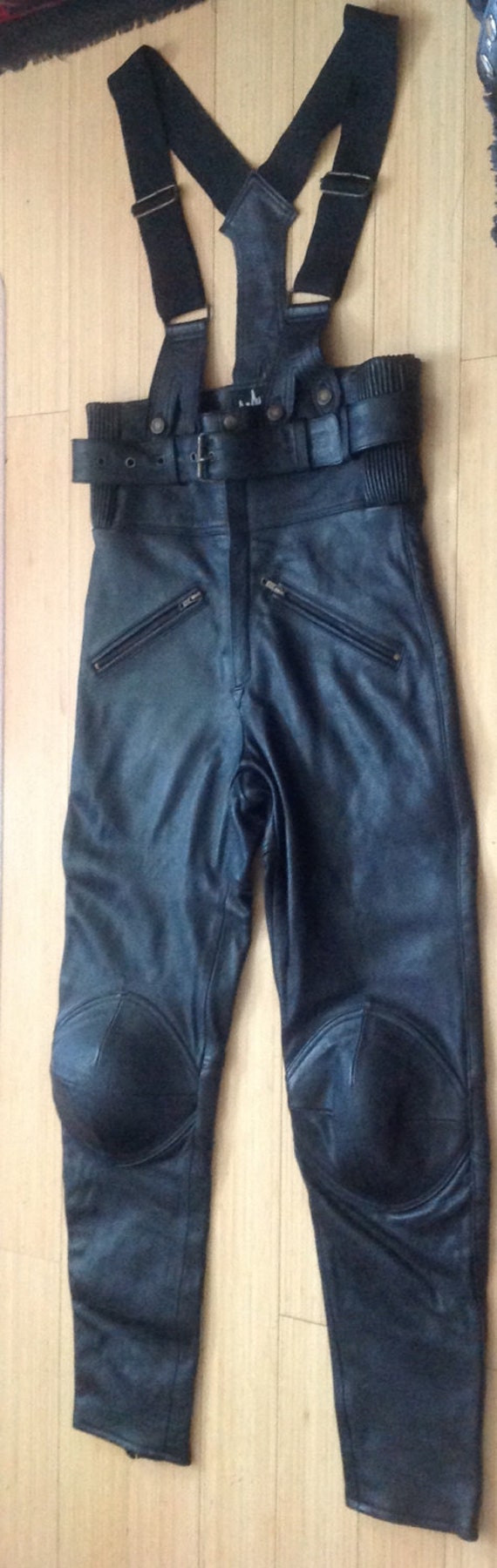 Black Leather Motorcycle Pants. Padded knees and removable