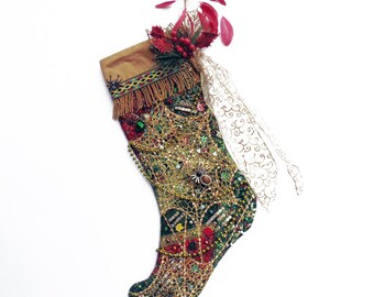 Spider Web Christmas stocking, a custom handmade one-of-a-kind holiday decoration