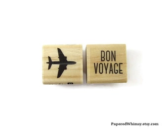 Bon Voyage Rubber Stamp Set | Airplane Stamp | Stationery Stamp | Travel Stamp | Plane Rubber Stamp | Mini Rubber Stamp Set | Tourist Stamp