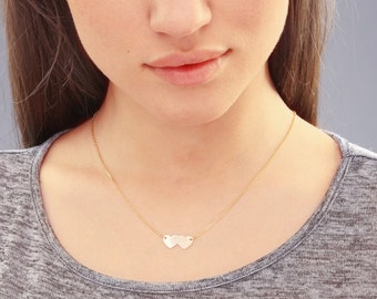 Double Heart Necklace, Silver or Gold, Personalized Double Heart Necklace, Silver Heart Necklace, Bridesmaid Gift