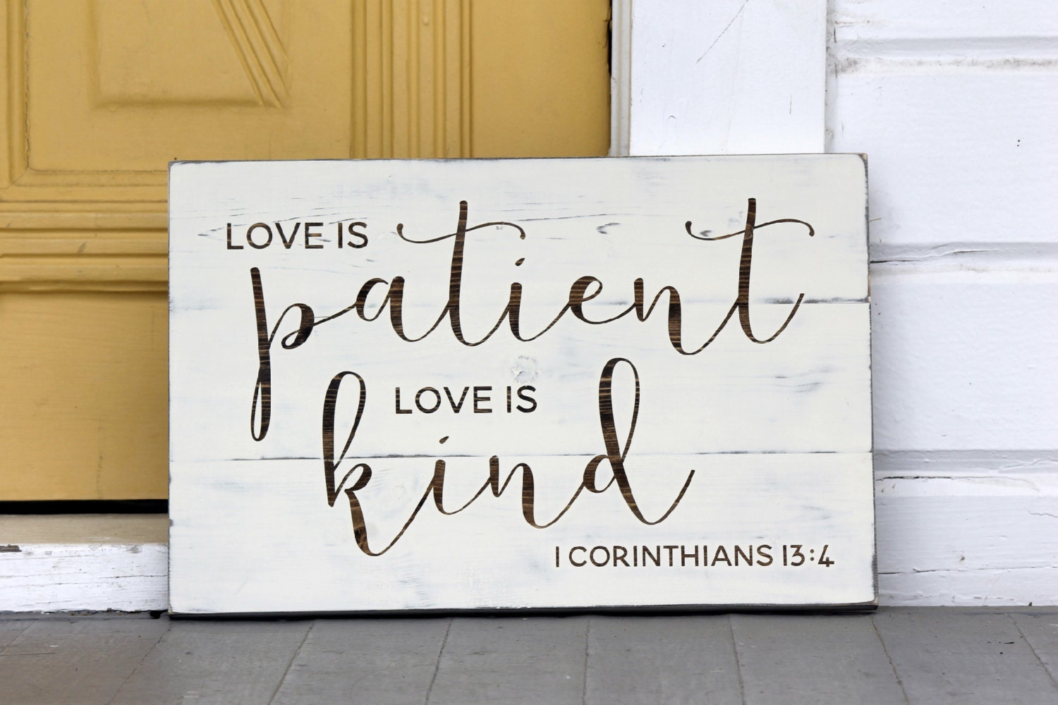 Love is Patient Love is Kind verse sign Hand painted wood