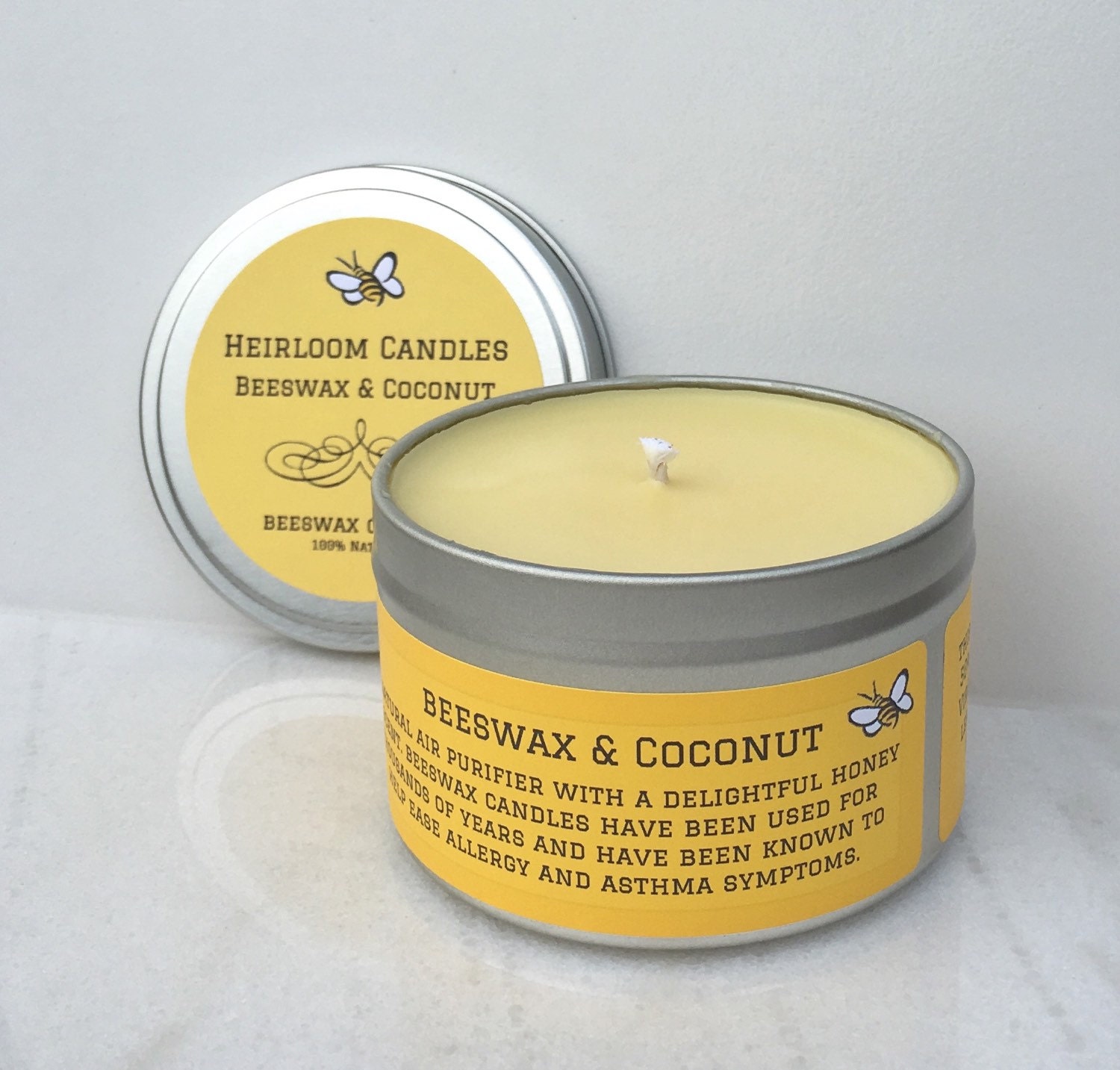 Beeswax & Coconut Candle 8oz Tin Air Purifier Aromatherapy