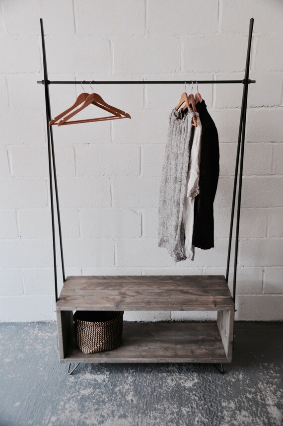 Industrial Reclaimed Wood Clothes Rail Rustic Vintage Scaffold