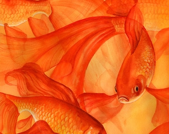 Goldfish Art, Goldfish Watercolor, Goldfish Print, Gold Fish Painting, Goldfish Painting, Koi Fish Art Best Seller, Orange Watercolor Fish