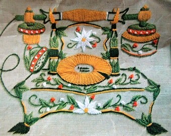 Vintage Needlecraft Kit, Vintage Telephone Embroidery, Crewel Embroidery Kit, Golden Bee Stitchery 501, Vintage Crafting, Cat Crewel Kit
