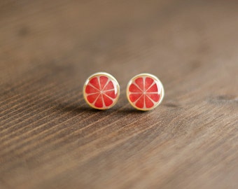 Grapefruit Stud Earrings, citrus fruit, summer ear studs, acidulate