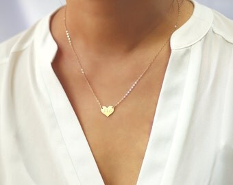 Initial Necklace, Gold Heart Pendant Necklace, Personalized Mothers Necklace, Rose Gold Charm Necklace, Minimalist Couples Jewelry