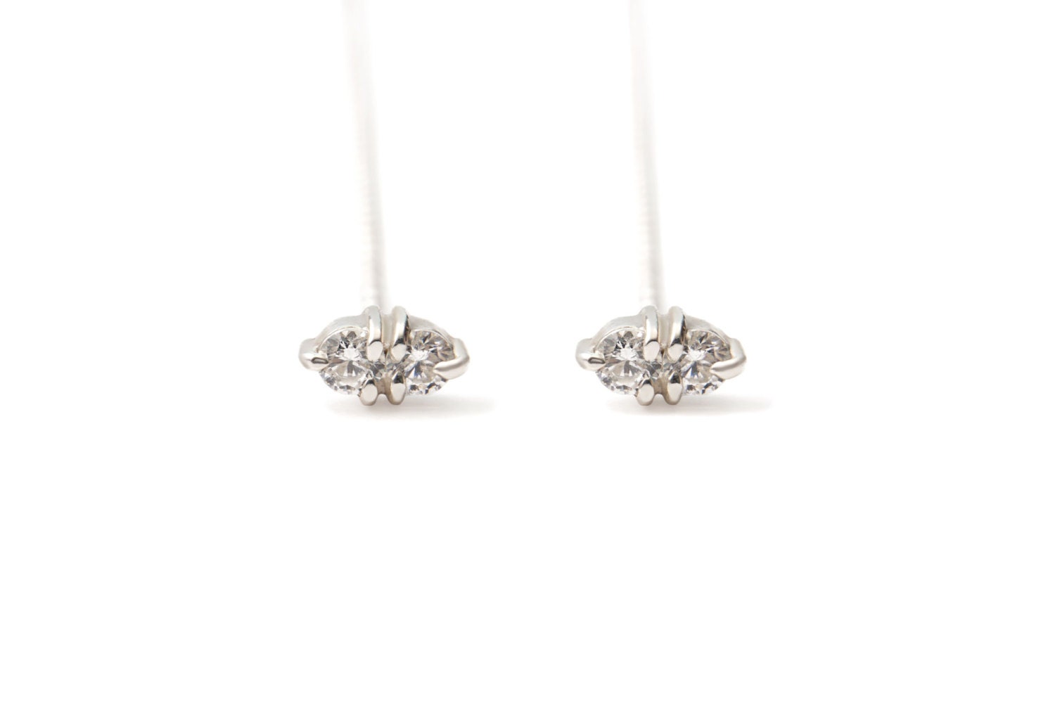 Diamond threader earrings in 14k gold chain dangle drop eco