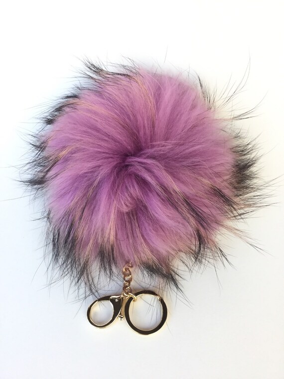 pom pom very wow pom bag fur Pom plush Pom keyring pom fur ball charm, keychain Purple