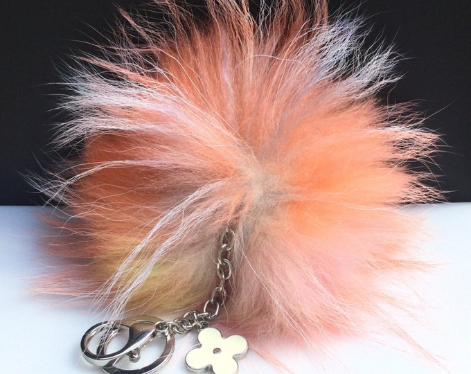 NEW Collection Dimensional Swirl™ Multi Color Raccoon Fur Pom Pom bag charm clover flower charm keychain piece no.270