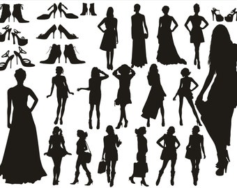 Model Silhouettes Clipart, Female silhouettes clipart, High Heels Silhouettes Clip Art, Female Clipart, Female And High Heels SVG, SVG File