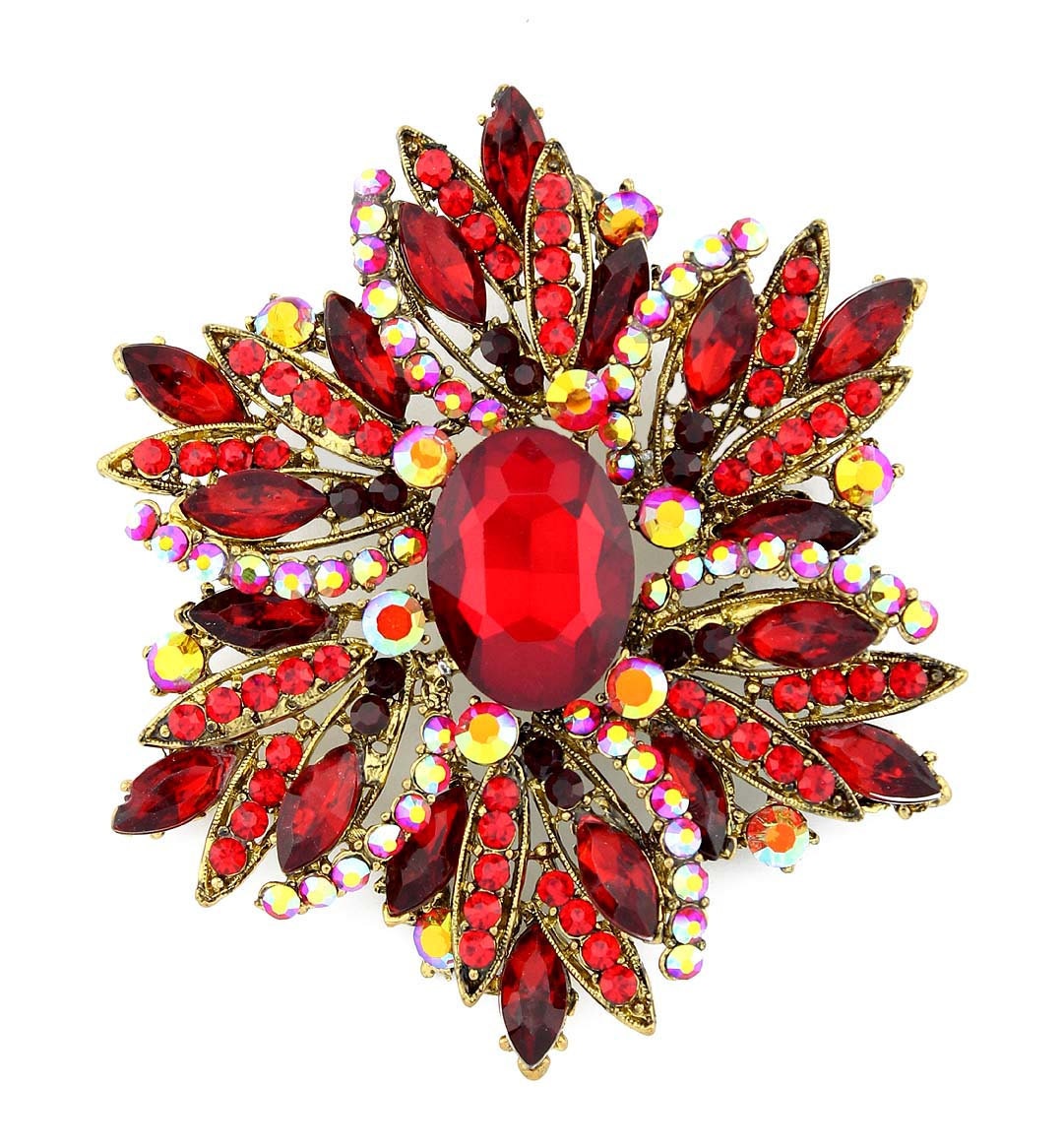 Red Rhinestone Brooch Large Broach Wedding Brooch Dress