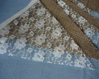 Rustic Wedding Bunting, Lace & Hessian Bunting, Burlap, Party Wedding decoration, Photo prop, shop display, Venue Decoration, Room Decor