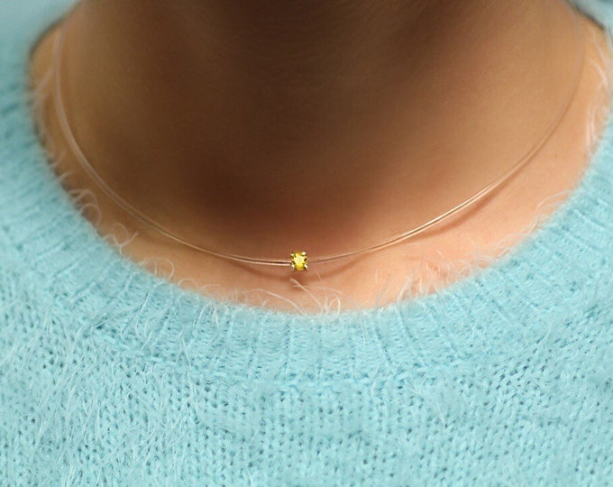 Silicone necklace with yellow sapphire - sapphire necklace - delicate necklace - fashion necklace - gift