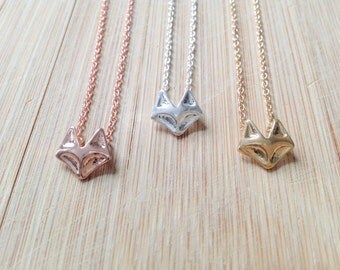 Fox necklace, fox head necklace, fox charm necklace, fox jewlery, gold fox, fox charm, cute necklace in gold, silver or Rosegold