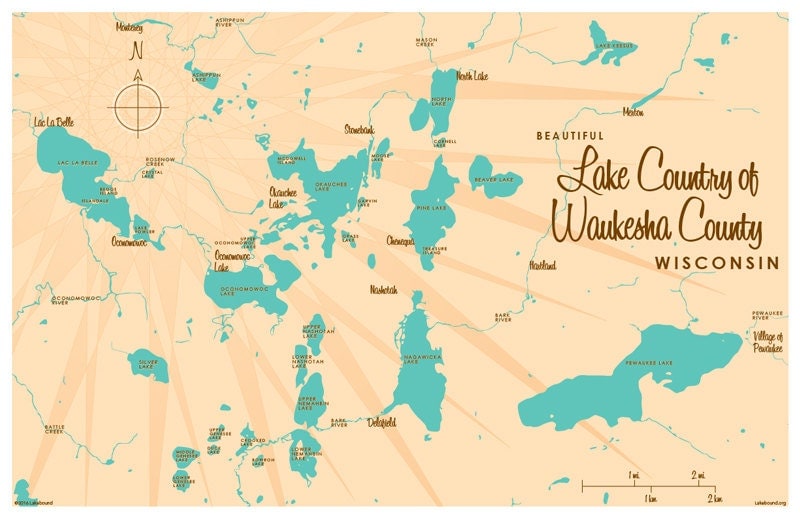 Lake Country of Waukesha County WI Map Print