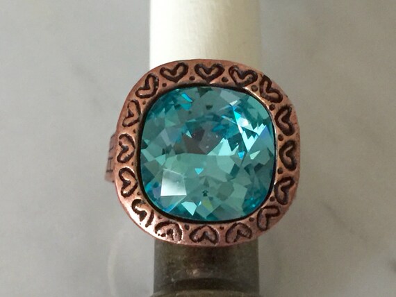Light Turquoise Crystal Ring, Swarovski Light Turquoise Ring, Swarovski Blue Crystal Ring, Turquoise Ring