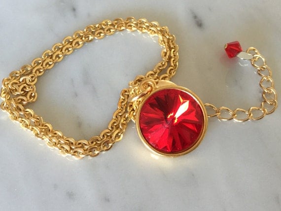 Light Siam Crystal Necklace, Swarovski Light Siam Necklace, Swarovski Light Siam Pendant, Red Crystal Pendant