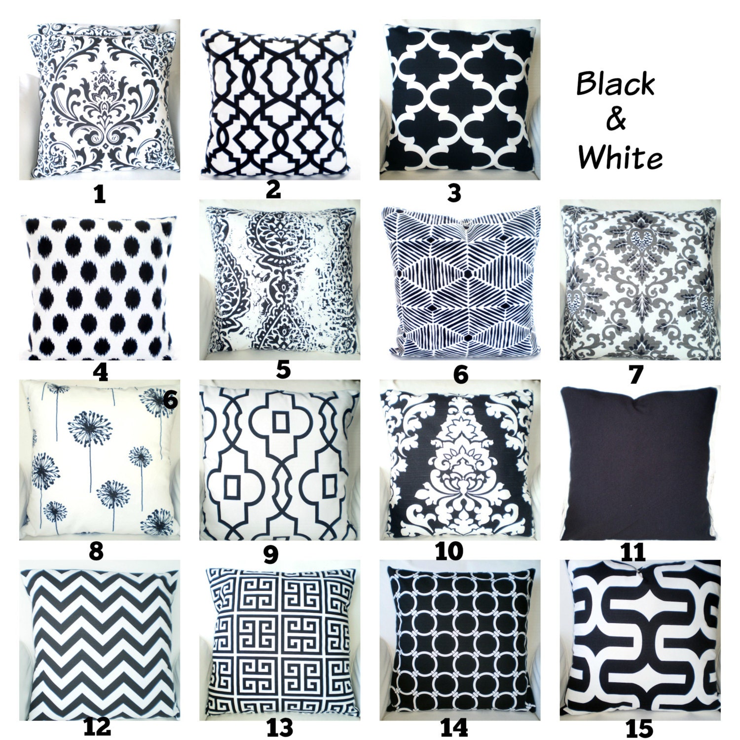 Black Gray White Throw Pillow Covers by PillowCushionCovers