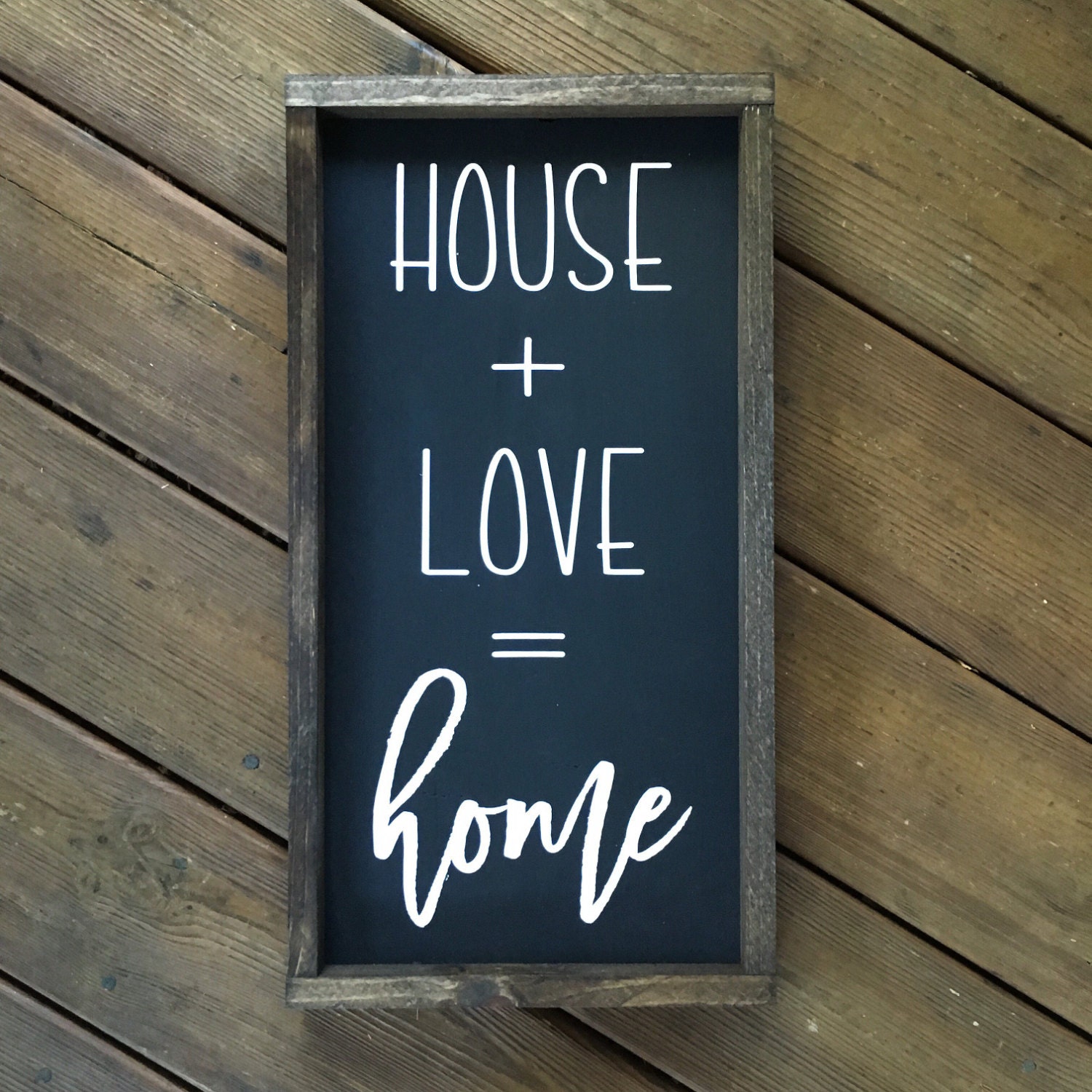 House Love Home Framed Wood Sign Cursive by 4Lovecustomgifts