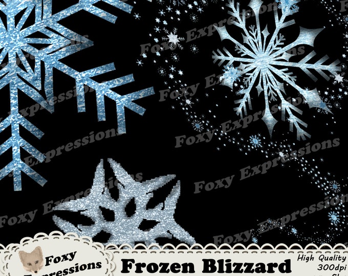 Frozen Blizzard Digital clip art pack gives you 15 dazzling icy blue & frosty white snowflakes and 1 snowy whirlwind. Sparkle up any project