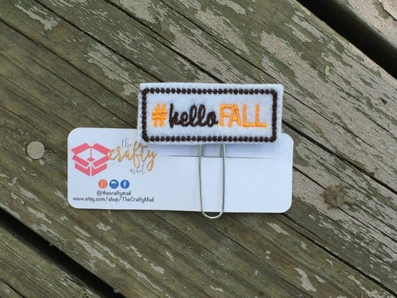 Hashtag Hello Fall Paper Clip/Planner Clip/Bookmark. Fall planner clip.