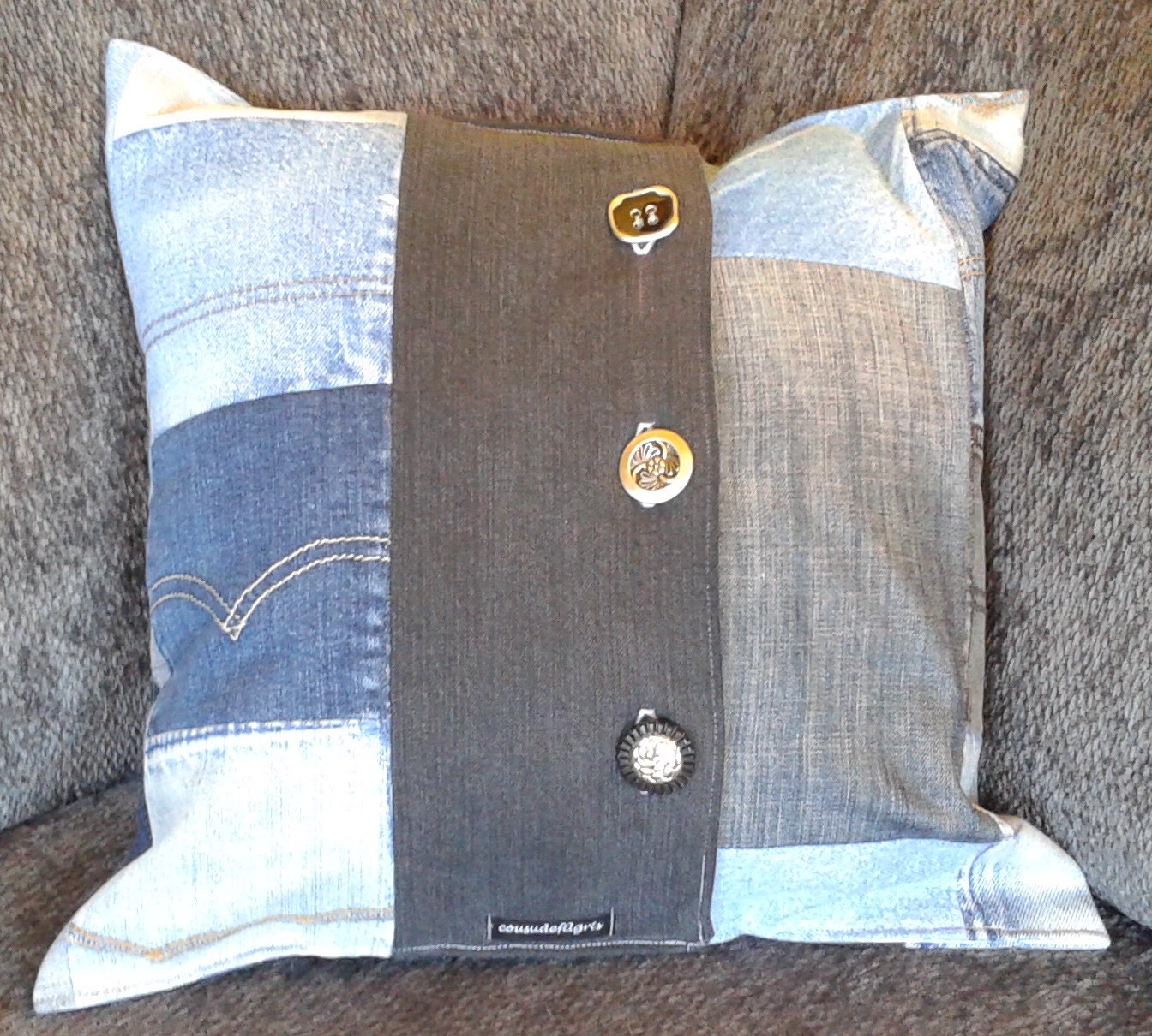 Throw pillow upcycled denim recycled jeans 16 x