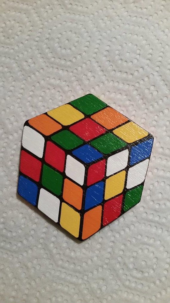 Wooden 3-D illusion replica Rubik's Cube magnet