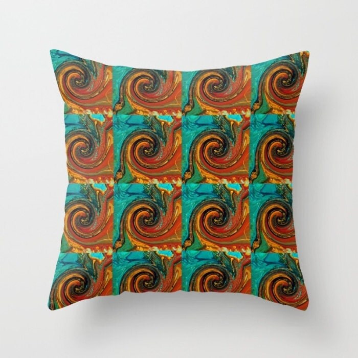 Teal and Orange Pillow Turquoise Pillow Burnt by DesignbyJuliaBars