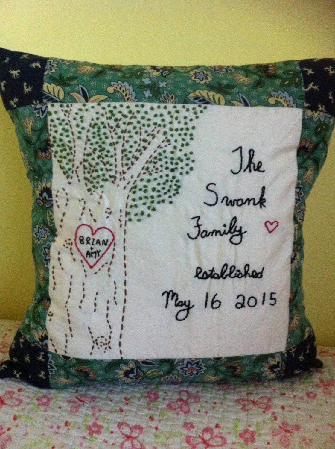 Custom Hand Embroidered Wedding Pillow Case