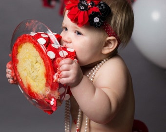 Minnie mouse birthday headband, red minnie mouse headband
