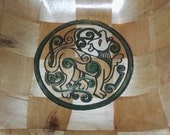 CELTIC DOG hand painted engraved NATURAL bamboo wooden bowl unique fruit / egg basket / nic naks Norse Pagan Wicca viking art #mythology