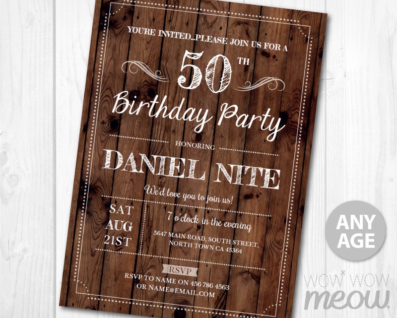 Rustic Birthday Invitation ANY Age Wood Invite Party INSTANT