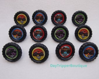 24 MONSTER TRUCK Jam Cupcake Ring Favor Supplies Rings Topper Birthday Grave Digger