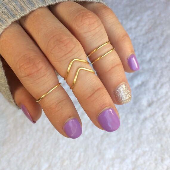 Gold Midi Ring Set Chevron Midi Ring Set Set of 5 Stacking