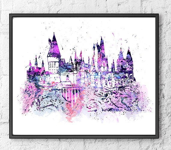 Hogwarts Castle Watercolor Print Harry Potter Art by gingerkidsart