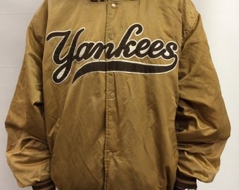 Tan Yankees Satin Bomber Jacket With Patch Size XXL