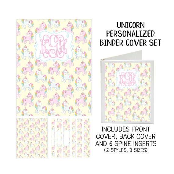 unicorn printable binder cover set with front back covers