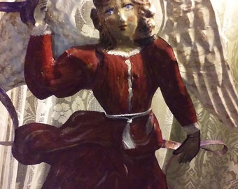 Vintage, homemade tin Angel. Folk Art