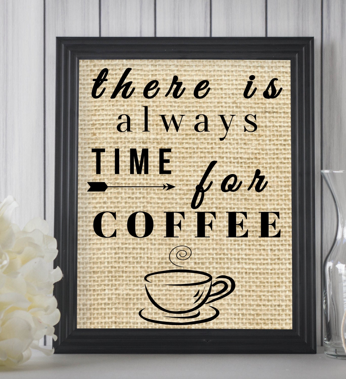 Coffee Kitchen Decor / Coffee Art Print / Burlap Print