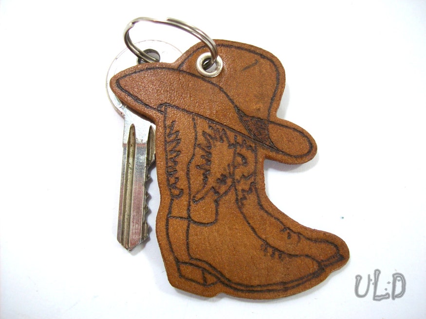 Genuine Leather Cowboy keychain, Boots and Hat Keychain, Genuine leather keychain, keychain, boots keychain, hat leychain, genuine leather