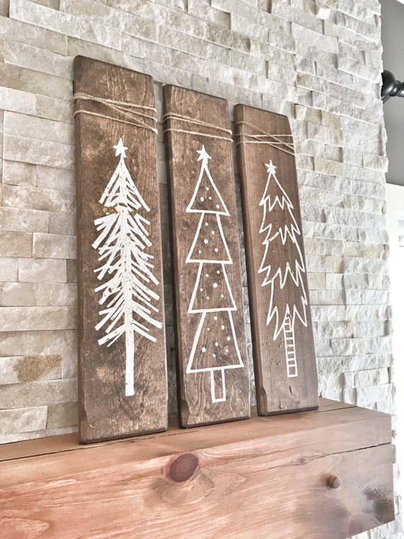 Rustic White Wooden Christmas Tree Signs 3 Piece Set Rustic White Wooden Christmas Tree Signs 3 Piece Set