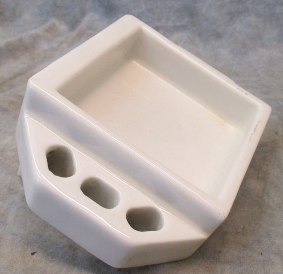 White Ceramic Porcelain Wall Mount Toothbrush Soap Dish Holder