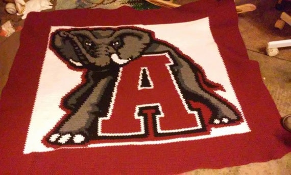 Alabama Crimson Tide Inspired Blanket Crochet by DelGuzzoDesign