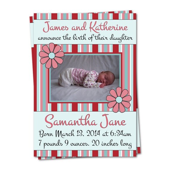 Girls Flower Birth Announcement New Baby by PeachTreePrintables