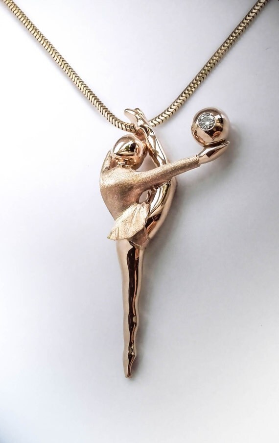 Gymnast Pendant 14K with Diamond gymnastics jewelry Gold